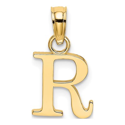 10K Yellow Gold Block Initial R Pendant