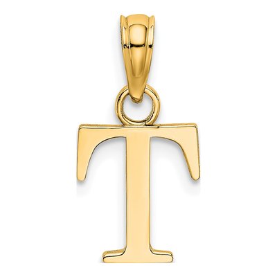 10K Yellow Gold Block Initial T Pendant – view 5