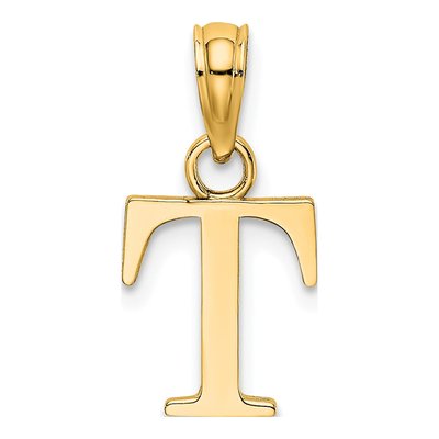 10K Yellow Gold Block Initial T Pendant
