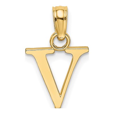 10K Yellow Gold Block Initial V Pendant