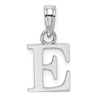 10K White Gold Block Initial E Pendant