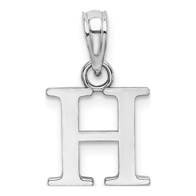 10K White Gold Block Initial H Charm