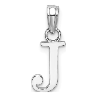10K White Gold Block Initial J Pendant