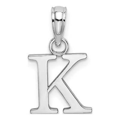 10K White Gold Block Initial K Pendant
