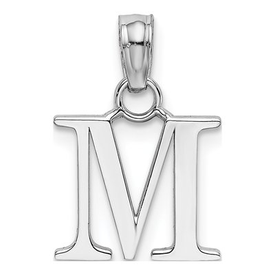 10K White Gold Block Initial M Pendant