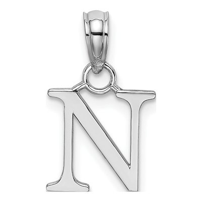 10K White Gold Initial N Charm