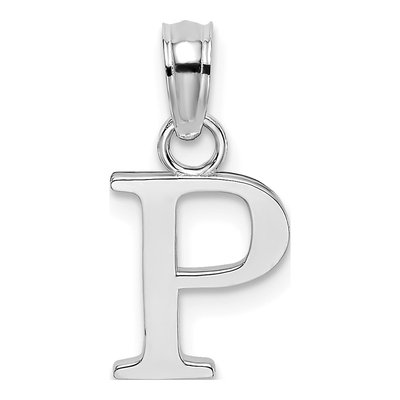 10K White Gold Block Initial P Pendant