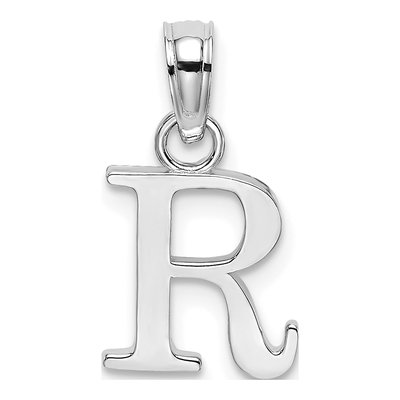 10K White Gold Block Initial R Charm