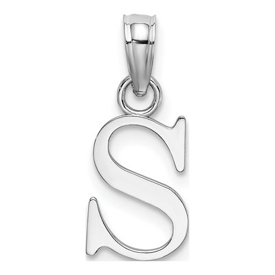 10K White Gold Block Initial S Pendant