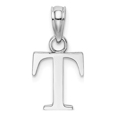10K White Gold Block Initial T Pendant