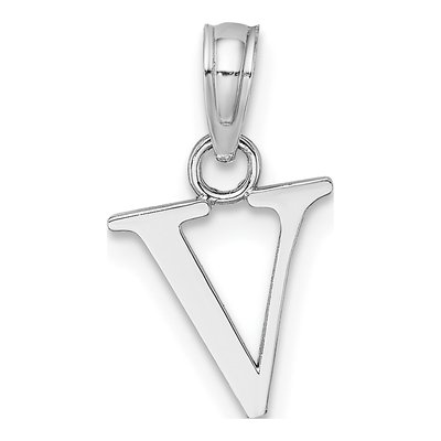 10K White Gold Block Initial V Pendant – view 5