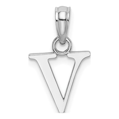 10K White Gold Block Initial V Pendant