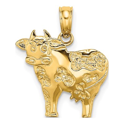 10K Yellow Gold Playful Cow Pendant