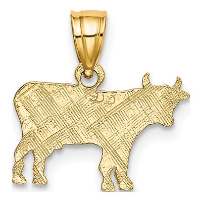 10K Yellow Gold Flat Etched Cow Pendant – view 5