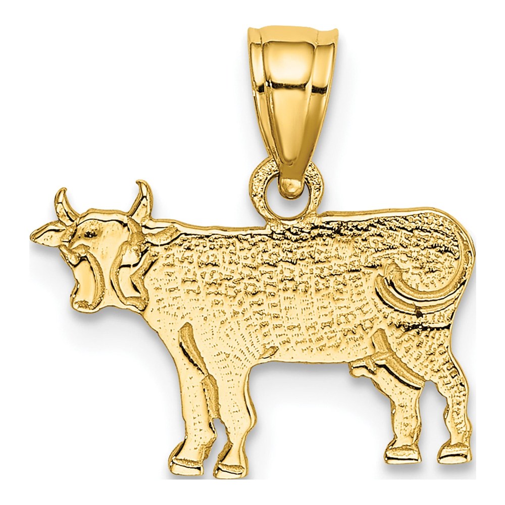 10K Yellow Gold Flat Etched Cow Pendant