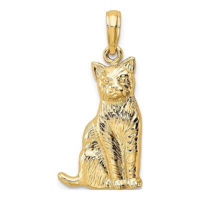 10K Yellow Gold Textured Sitting Cat Charm