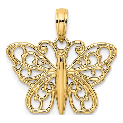 10K Yellow Gold Filigree Butterfly Pendant