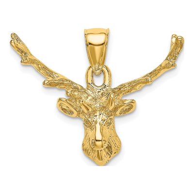 10K Yellow Gold Deer Head Buck Pendant