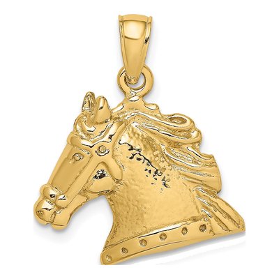 10K Yellow Gold Textured Horse Head Charm