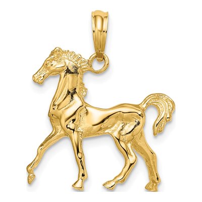 10K Yellow Gold 3-D Horse Pendant