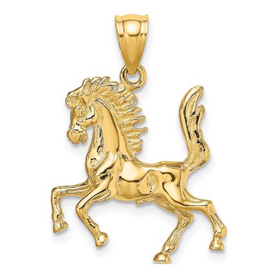 10K Yellow Gold 3D Horse Pendant