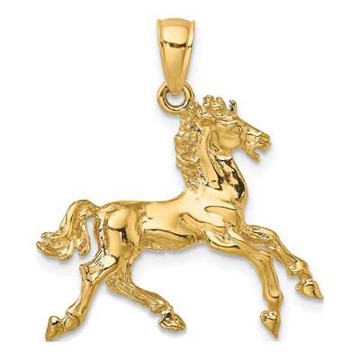 10K Yellow Gold 3D Trotting Horse Pendant – view 5