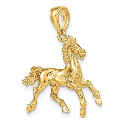 10K Yellow Gold 3D Trotting Horse Pendant – view 6