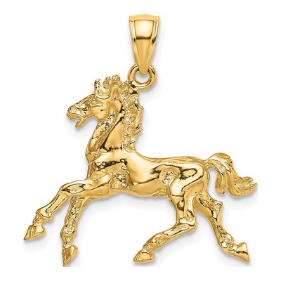 10K Yellow Gold 3D Trotting Horse Pendant