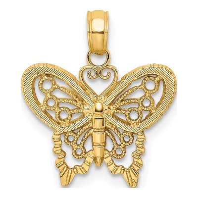 10K Yellow Gold Diamond-Cut Butterfly Charm