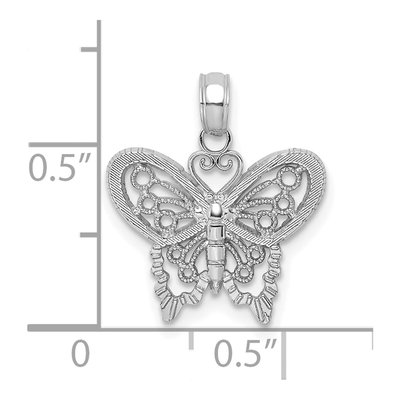10K White Gold Textured Butterfly Pendant – view 4