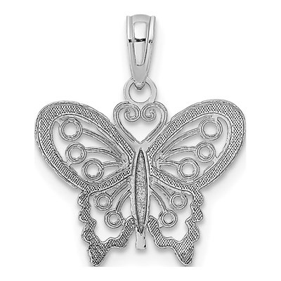 10K White Gold Textured Butterfly Pendant – view 5