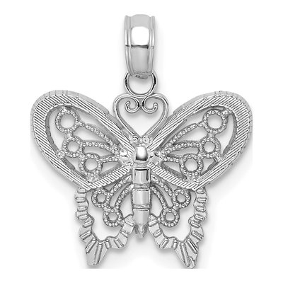 10K White Gold Textured Butterfly Pendant