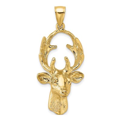 10K Yellow Gold 3-D Deer Head Pendant