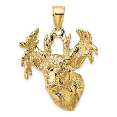 10K Yellow Gold Textured Deer Head Charm
