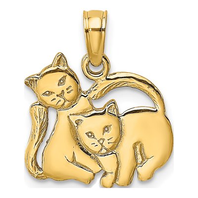 10K Yellow Gold Two Kittens Pendant