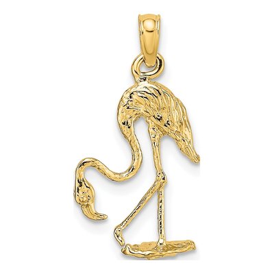 10K Yellow Gold 3D Flamingo Pendant