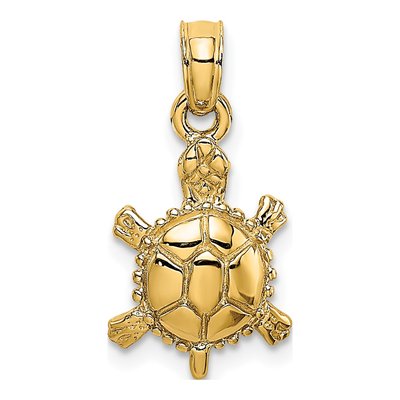 10K Yellow Gold 3D Turtle Charm