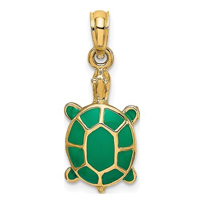 10K Yellow Gold Green Enamel Tortoise Charm