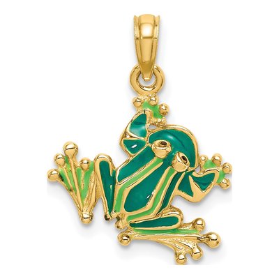10K Yellow Gold Green Enamel Frog Charm