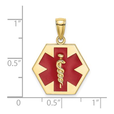 10K Yellow Gold Red Enamel Medical Symbol Pendant – view 4