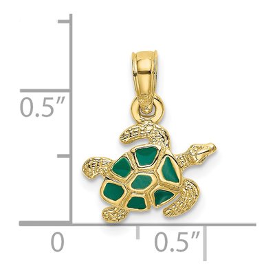 10K Yellow Gold Green Enamel Sea Turtle Charm – view 3