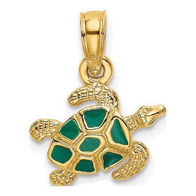 10K Yellow Gold Green Enamel Sea Turtle Charm