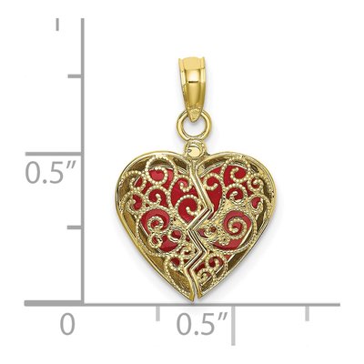 10K Yellow Gold 3D Reversible Enameled Heart Charm – view 4