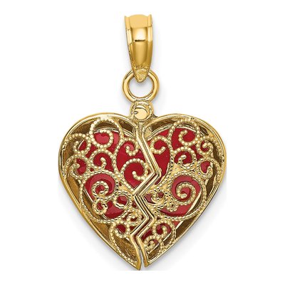 10K Yellow Gold 3D Reversible Enameled Heart Charm