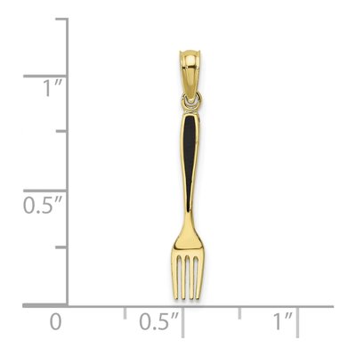 10K Yellow Gold Black Enamel Fork Pendant – view 4