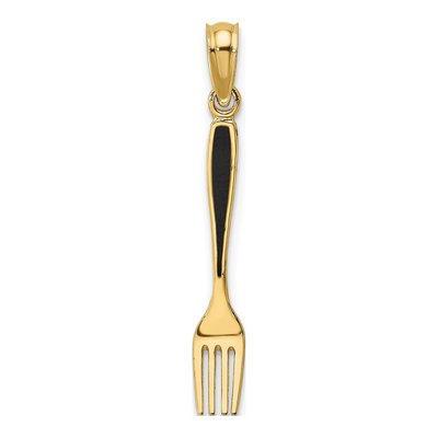 10K Yellow Gold Black Enamel Fork Pendant