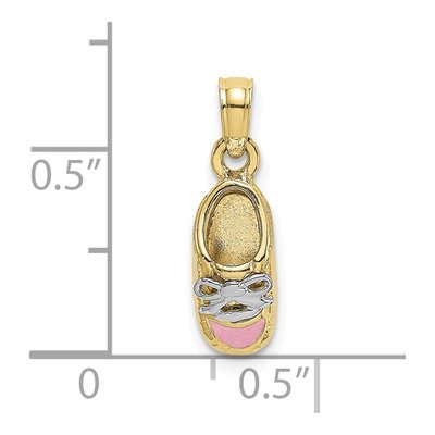 10K Yellow Gold Pink Enamel Baby Shoe Pendant – view 3