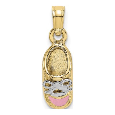 10K Yellow Gold Pink Enamel Baby Shoe Pendant