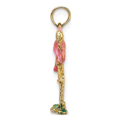 10K Yellow Gold Pink Enamel Flamingo Charm – view 2
