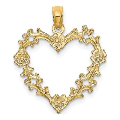 10K Yellow Gold Cut-Out Floral Heart Charm